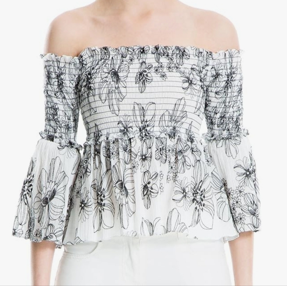 Max Studio Embroidered Smocked OTS Top, Retailed $88